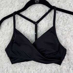 Pink Victoria's Secret Bralette S Black T-Back Wrap Front Logo Band Athleisure